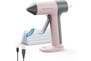 Tilswall 4V Glue Gun, Hot Glue Gun Cordless with Rapid 30s Preheat, Auto Shut-Off, Anti-drip Nozzle, and 20 Premium Glue Sticks, 2000mAh Type-C Rechargeable, Mini Glue Gun for Crafting - Pink