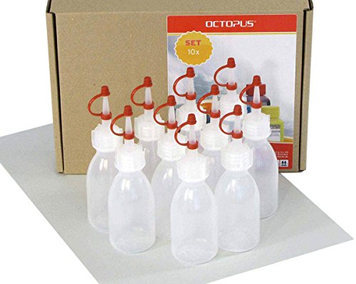 10 x 50 ml Kunststoffflaschen, Plastikflaschen aus LDPE mit Spritzverschluss, Laborflaschen mit Tropfverschluss, leere Spritzflaschen mit Halteband, inkl. 10 Beschriftungsetiketten - 2