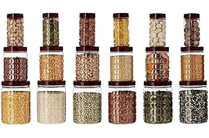 Pinkwhale New Classic Jar Container Set of 18, 1200 ml, 600 ml, 300 ml, Transparent, Plastic