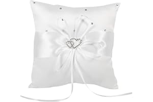 DOKRIN Coussins pour bagues,Coussin pour alliances de mariage blanc, accessoires de mariage, coussin pour alliances en diamant à double cœur, 10 cm