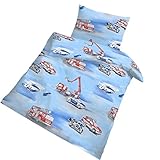 Fein Biber Baby Kinder Jungen Bettwäsche Polizei Feuerwehr – Größe 40 x 60 + 100 x 135 cm – hergestellt in Deutschland - 2