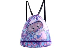 IFUDE Sac de natation étanche pour enfant fille garçon sac d'entraînement mignon design dessin animé sac à dos de plage avec cordon de serrage compartiment humide rangement séparé chaussures lunettes