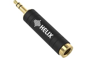 Helix Five Headphone Adapter – 6.35mm (1/4 Inch) to 3.5mm Stereo Jack Converter - Gold-Plated 1/4 to Mini Jack Adapter for Headphones, Amps, Mixers, Instruments, Audio Devices (Single)
