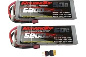 RoaringTop Batterie Lipo 3S 5200mAh 50C 11.1V RC Softshell Batterie avec Deans T et XT60 Connecteur pour Avion RC DJI Quadcopter RC Avion RC Hélicoptère RC Voiture Camion Bateau Drone FPV (2 Packs)