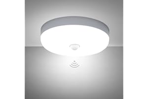 Combuh Lampa sufitowa LED z czujnikiem ruchu, 30 W, wodoszczelna, IP56, 2400 lm, zimna biel, 6500 K, szybka instalacja, lampa sufitowa do łazienki, biura, na werandę, do garażu, na zewnątrz 25 x 25 x 4 cm