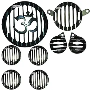 Dhe Best Bike 8S Head Light Grill/Protector Rear Indicators, Front Indicators, Parking Lights Grills Black Set of 8 for Royal Enfield Classic Battle Green 350