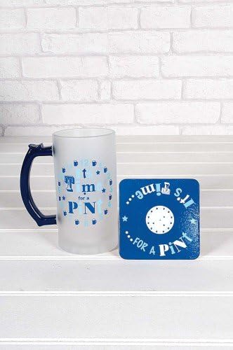 Time for a Pint - Frosted Tankard Beer Pint Glass and Coaster