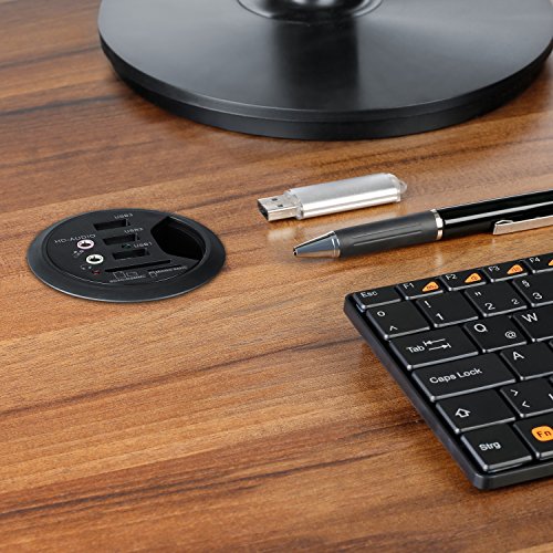 CSL – USB Tisch-Hub / In-Desk-Hub | Tisch-Kabeldurchführung mit Multi-Cardreader / Tischkabeldose | USB Hub / 2x Audioanschluss | 3x USB 2.0 / 1x microSD / 1x SDXC/RSMMC - 3