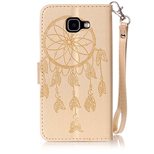 SKYXD für Samsung Galaxy A3 2016 A310F Hülle Leder Traumfänger Blumen Drucken Muster,Brieftasche Klappbar Glitzer Strass PU Folio Schutzhülle [Kartenfach / Magnet / Standfunktion / Trageschlaufe] Inner Silikon Klapphülle mit [Handyanhänger + Eingabestift] 3 in 1 Zubehör Handy Tasche Etui for Samsung Galaxy A3 2016 A310F Bookstyle Flip Case Leather Cover With [Stylus and Dust Plug]- Gold - 5