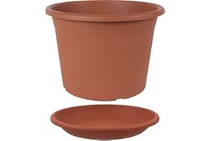 ‎MEPLA MePla - Blumentopf Pflanzkübel Cylindro ø70 cm + Untersetzer ø68 cm, Terrakotta, wetterfest aus UV-beständigem Kunststoff