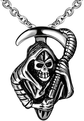 Feilok "Sons of Anarchy" Ghost Skull with Gun Men Stainless Steel Pendant Necklace
