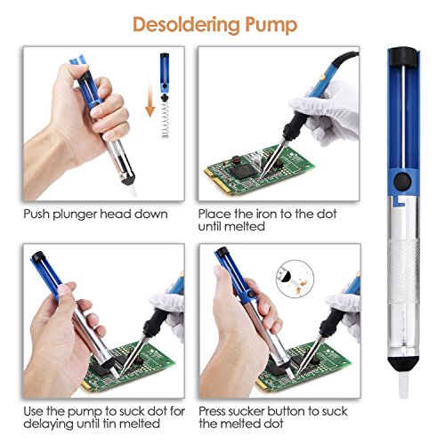 INTEY 9 PCS Lötkolben Set 60 W 220V Einstellbare Temperatur von 200–450° C Ideal für Lötarbeiten & Reparaturen, Perfekt für Hobby, Schule & Haushalt Soldering Iron mit Lötkolben, 5 Unterschiedlichen Lötspitzen, Löten-Ständer mit Saugschwamm, Lötzinn, Entlötpumpe und Koffer - 5