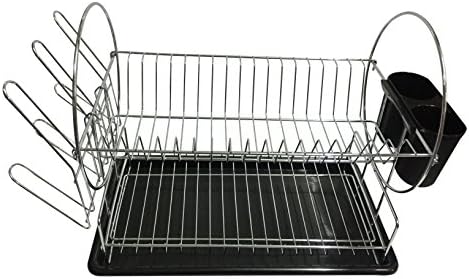 2 Tier Dish Drainer / Dish Rack with Removable Drip Tray and Cutlery Holder (BLACK)