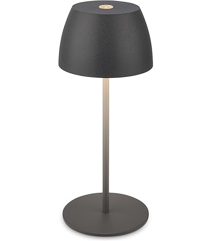 BRILONER - LED tafellamp snoerloos IP44 met lichtrand, touchdimmer, oplaadbare batterij vervangbaar, bedlamp, leeslamp, LED lamp, oplaadbare lamp, buitenlamp, 19,5x30,5 cm, beige, antraciet