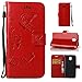 Produktbild Hülle für Samsung Galaxy J3 2017,Samsung Galaxy J3 2017 Lederhülle,PU Leder Tasche für Samsung Galaxy J3 2017,Leweiany Elegant Luxus Extra Dünn Tasche Rot Premium Schmetterling Blumen Muster Leder Brieftasche Flip Wallet Ständer Cover in Book Style Tasche Case Handyhülle Schutzhülle mit Kartenfach Aufstellfunktion Magnetverschluss für Samsung Galaxy J3 2017 Schutzhülle Handytasche