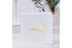 UNIQOOO Frosted Acrylic Wedding Card Box with Slot, Large 10x10x5.5 inch w/Gold Foil | Wedding Receptions Wishing Well Money Box, Birthdays, Memory Box