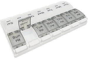 DIFISTIK Pill Boxes 7 Day 2 Times a Day, Weekly Tablet Organiser With AM and PM Compartments, Travel Medication Box With Push Button for Vitamins & Supplements (Grey White)
