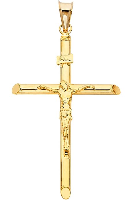 14K Yellow Gold Jesus Engraved Cross 