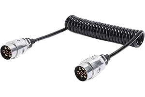 Feuunly 2,5M Rallonge 7 Broches Remorque, Alliage d'aluminium Prise 7 Broches Male Rallonge Cable Remorque 12V, Rallonge Spirale Cable Remorque 7 Broches pour Camions Voiture (2,5M Rallonge Remorque)