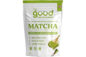 GOODNATURESUPPLY Authentic Japanese Matcha Green Tea Powder Ceremonial Grade – Latte, Coffee, Macha Fuel, Spoon, Whisk, Sachets – Tea, Green Powder, 100% Pure Stone Ground (STND-100g)