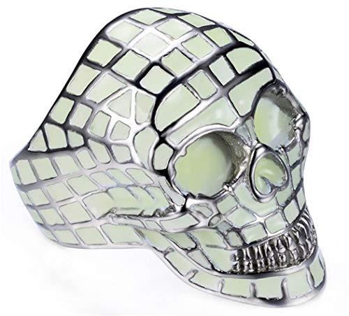 Sumouzh Mans Personalized Creative Halloween Skull Head Luminous at Night Stainless Steel Rings