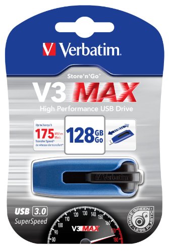 Verbatim Store 'n' Go V3 MAX, 128GB 128GB USB 3.0 Negro, Azul unidad flash USB - Memoria USB (128GB, USB 3.0 (3.1 Gen 1), Type-A, Slide, Negro, Azul, Windows 7 Home Basic, Windows 7 Home Basic x64, Windows 7 Home Premium, Windows 7 Home Premium x64, , Mac