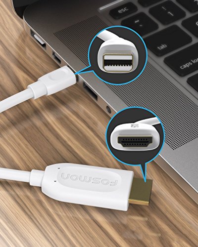 Mini DisplayPort zu HDMI Kabel 4,5m / 15ft, Fosmon Mini DP [1080p | Thunderbolt Port kompatibel] zum HDMI Kabel Adapter für HDTV 1080p 3D – vergoldet (weiß) - 3