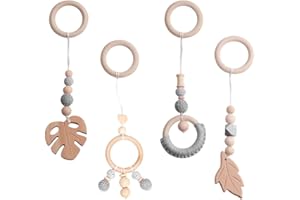 SKJJL 4 Stücke Spielbogen Anhänger Baby Holz, Baby Gym für Babygymnastik aktiv Spielzeug, (Grau)