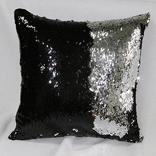 Alxcio 1 Pcs Doppel Farbe Glitter Pailletten Kissenbezug Sofa Werfen Kissen Startseite Schlafzimmer Dekokissen Fall 40 x 40 cm (Schwarz und Silber) - 3