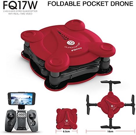 Alphasonix FQ777 FQ17W 6 Axis WiFi Video Streaming RC Foldable Stunt Drone - Headless Mode, Ready to Fly (Red)