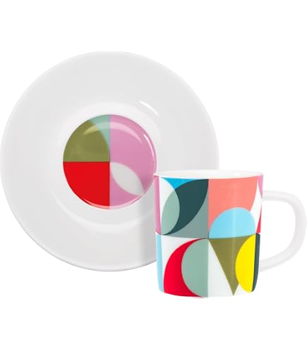 Remember Espressotasse Mit Unterteller – Set Aus Fine Bone China, 80 Ml, Spülmaschinen- & Mikrowellengeeignet – Farbenfrohes Positano-Muster, Designer-Tasse Mit Henkel – Für Espresso & Kleine Kaffeespezialitäten