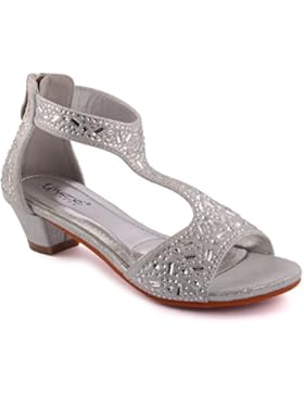 Unze Girls 'Belluci' Diamante verschönert Peep-Toe Sling zurück Mid Low Kitten Ferse Abendgesellschaft Karneval...