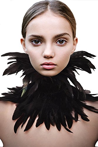 keland Femme gothique victoria Noir naturelles plumes collier tour de cou pour cosplay Halloween