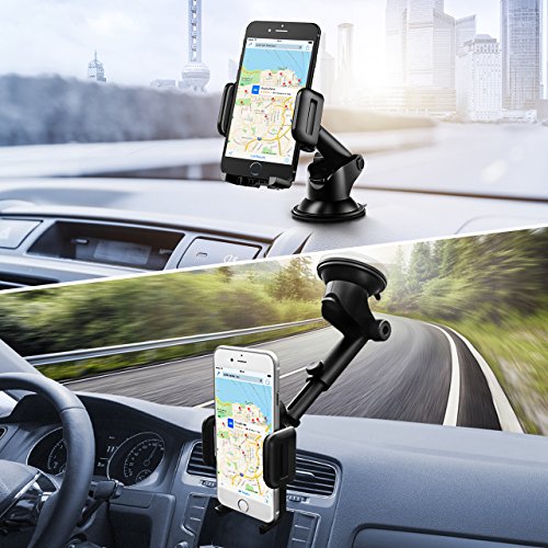 Mpow Upgrade Dashboard Car Phone Mount,Adjustable Windshield Washable Holder Cradle with Strong Sticky Gel Pad for iPhone X/8/8Plus/7/7Plus/6s/6P/5S, Galaxy S5/S6/S7/S8, Google, LG, Huawei etc