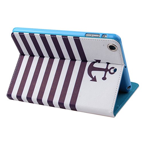iPad mini Lederhülle – Felfy Slim Full Body Dunkelblau Anker und Streifen PU Case Cover Etui Schutz Hülle Tasche für Apple ipad mini 3 mini 2 mini 1 + 1x Bunte Eule Anti Stöpsel + 1x Dark Blue Stylus - 4
