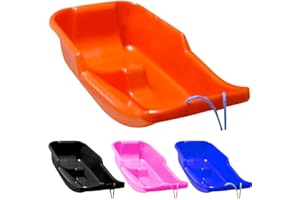 BARGAINS-GALORE Heavy Duty Snow Sledge - For Adults, Winter Toboggan Sleigh Sled With Rope | Plastic Ski Board, Pull Strap - Skateboard for Outdoor Snow, Skiing Board, Speeder, High-Performance