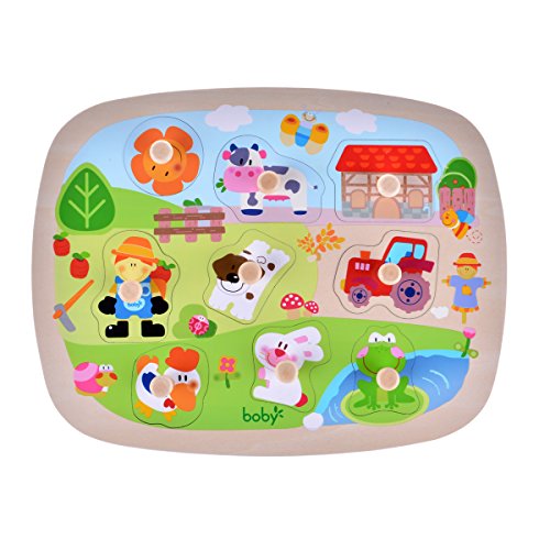 Large Size Farm Animals Wooden Pegged Puzzles, Educational Learning Preschool Toys game for Kids, Best Birthday Gift for Age 3 4 5 years old kids Children Baby Toddles Boys Girls