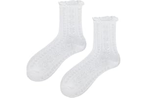 WKRTDY Weiße Rüschen Socken - Baumwoll Spitzen Söckchen Mit Hohl Muster für Frauen Und Mädchen - Prinzessin Kleidsocken