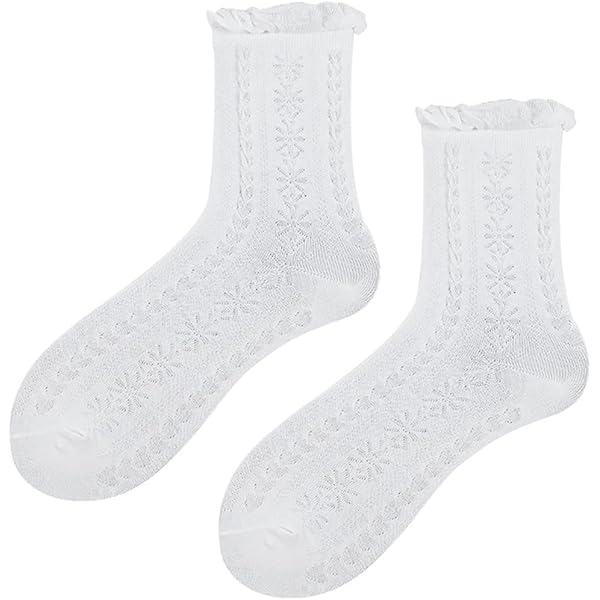 Sibba Ruffle Liners Socks 1 Pair Cute Lace Frilly Kawaii Girls Ladies Ankle Bride Dance Fairy Goth Sock High Stacked Top Dress Schoolgirl Clothes, Black, One Size, Black - View #10