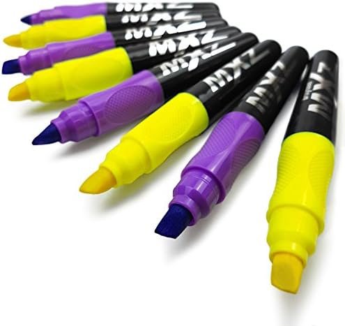 Bruynzeel MXZ Fluorescent Highlighter Marker Pens - Extra Large Chisel Tip - Set of 8 = Yellow &amp; Purple = 4 of each colour
