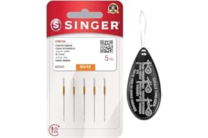 IPC SEWING PARTS Singer Stretch Ball Point 2045 Sewing Machine Needles, Packet of 5, Size 80/12, Includes Large Needle Threader