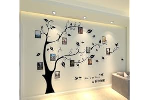 Purekay Grande 3D Albero Adesivo Muro Wall Stickers, DIY Cornici per Foto Adesivi Murali per Camera da Letto Soggiorno Ufficio Divano TV Decorazione Parete Cucina (Sinistra Nera, S)