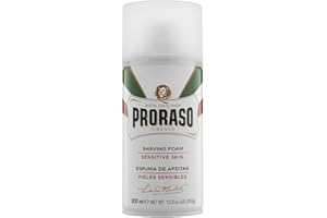 Proraso Espuma afeitar, 300 ml, crema afeitar que protege la piel sensible, gel afeitar nutritivo con extractos de avena y té verde, blanco