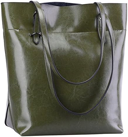 ELASZ Vintage Genuine Leather Tote Shoulder Bag Handbag Big Large Capacity Upgraded Version (Olive Green)