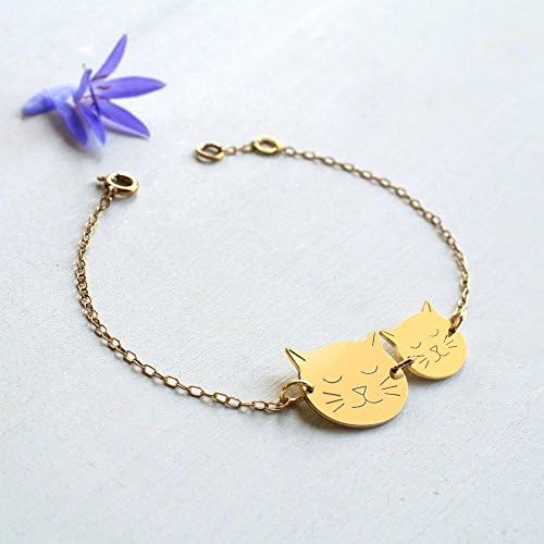 Personalised Gold Mummy and Baby Cat Face Bracelet for Mum's birthday or birth of New Baby