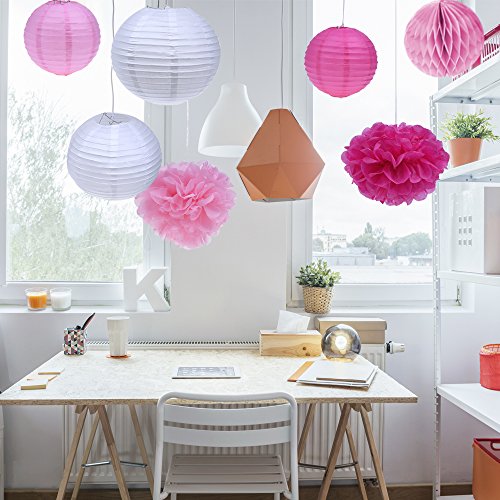 Outus 11 Stück Papier Laternen Wabenbälle Papier Pompons für Geburtstag Hochzeit Party Dekoration - 3