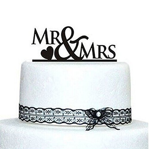 WINOMO Herz Mr Mrs Hochzeitstorte Topper Tortendekoration Tortenaufsatz Tischdeko (Schwarz) - 3