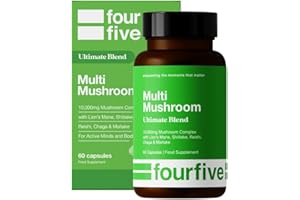 fourfive Multi Mushroom Supplement (10000mg) Ultimate Blend with Reishi, Lion's Mane, Chaga, Maitake & Shiitake, Optimum Daily Dose - 60 Capsules