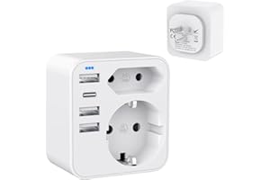HANYEAL 6-in-1 USA Adaptor Socket, Germany Plug with 3 USB 1 USB C (3.4 A), with 2 Socket Adapters, Travel Adapter Type B Suitable for Canada, Mexico, Thailand