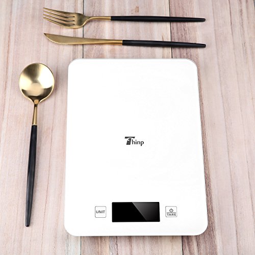 Thinp digitale Küchenwaage, elektronische Waage mit Bluetooth für Vermessung von Gewicht, Energie, Protein, Lipid, Kohlenhydrate, Faser, Cholesterin, Vit B6 und Kalzium,bis zu 5KG, hergestellt aus gehärtetem Glas,Garantiezeit von 2 Jahr - 6